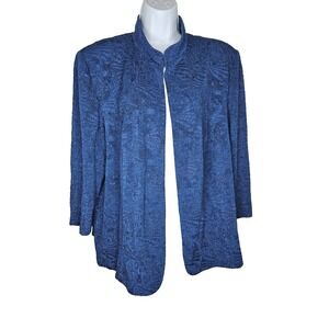 Alex Evenings Blue Metallic Knit Open Front Jacket Women's Plus 22W‎